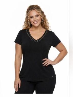 "Dressbarn" Misses (L) LIKE New!Very Pretty BlackTop With Rhinestones.